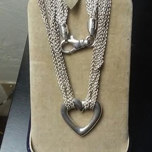 Sterling Silver Multi Strand Heart Necklace Italy